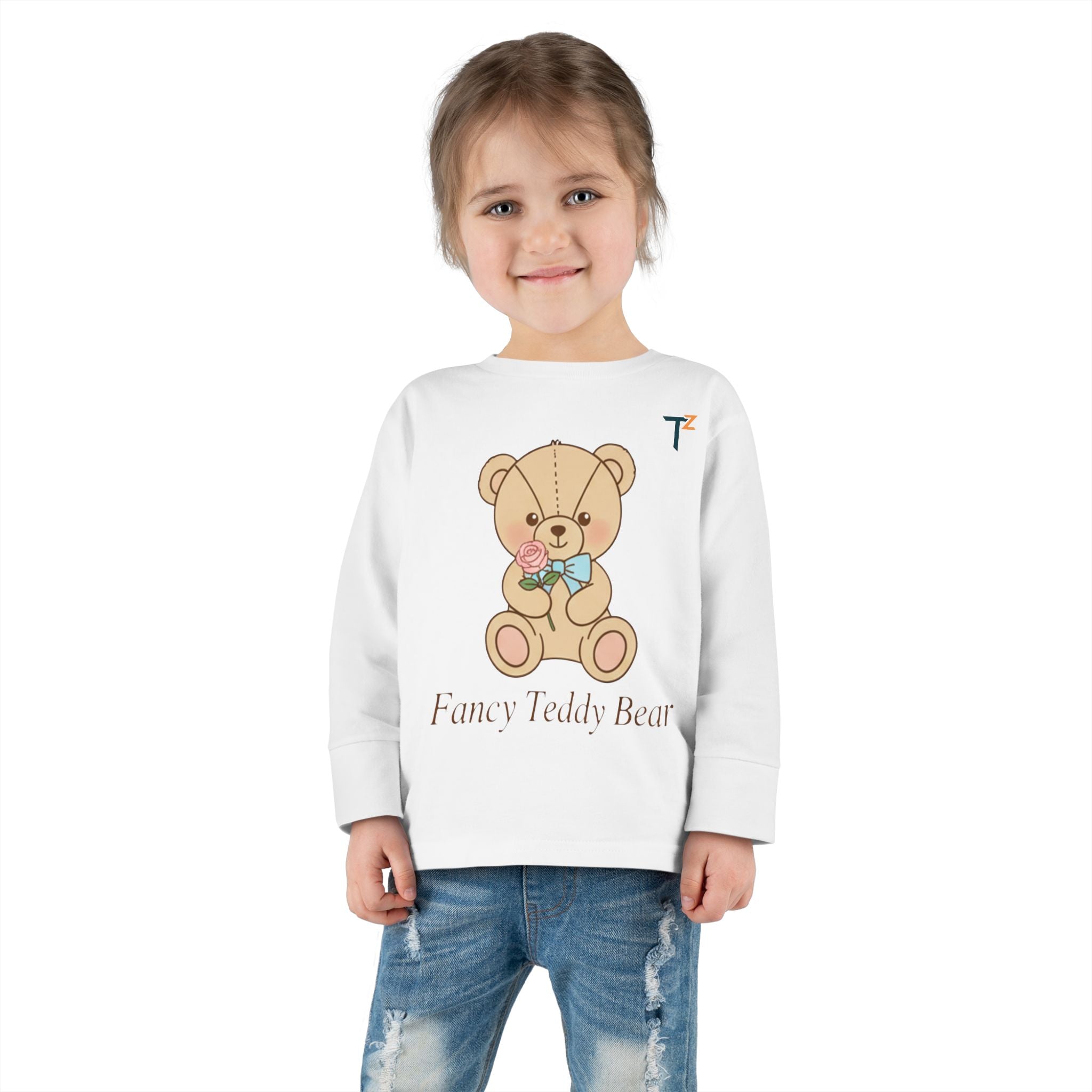 Adorable Toddler Long Sleeve Tee with Teddy Bear Design, Perfect for Birthdays, Holidays, Gift for Kids, Baby Shower, Cozy Casual Wear
