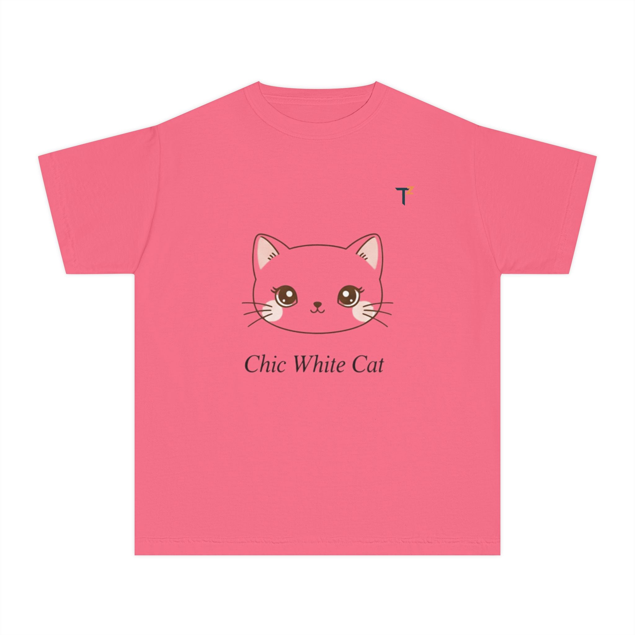 Chic White Cat Youth Tee, Cute Cat T-Shirt, Kids Casual Wear, Cat Lover Gift, Purr-fect for Birthdays, Everyday Comfort