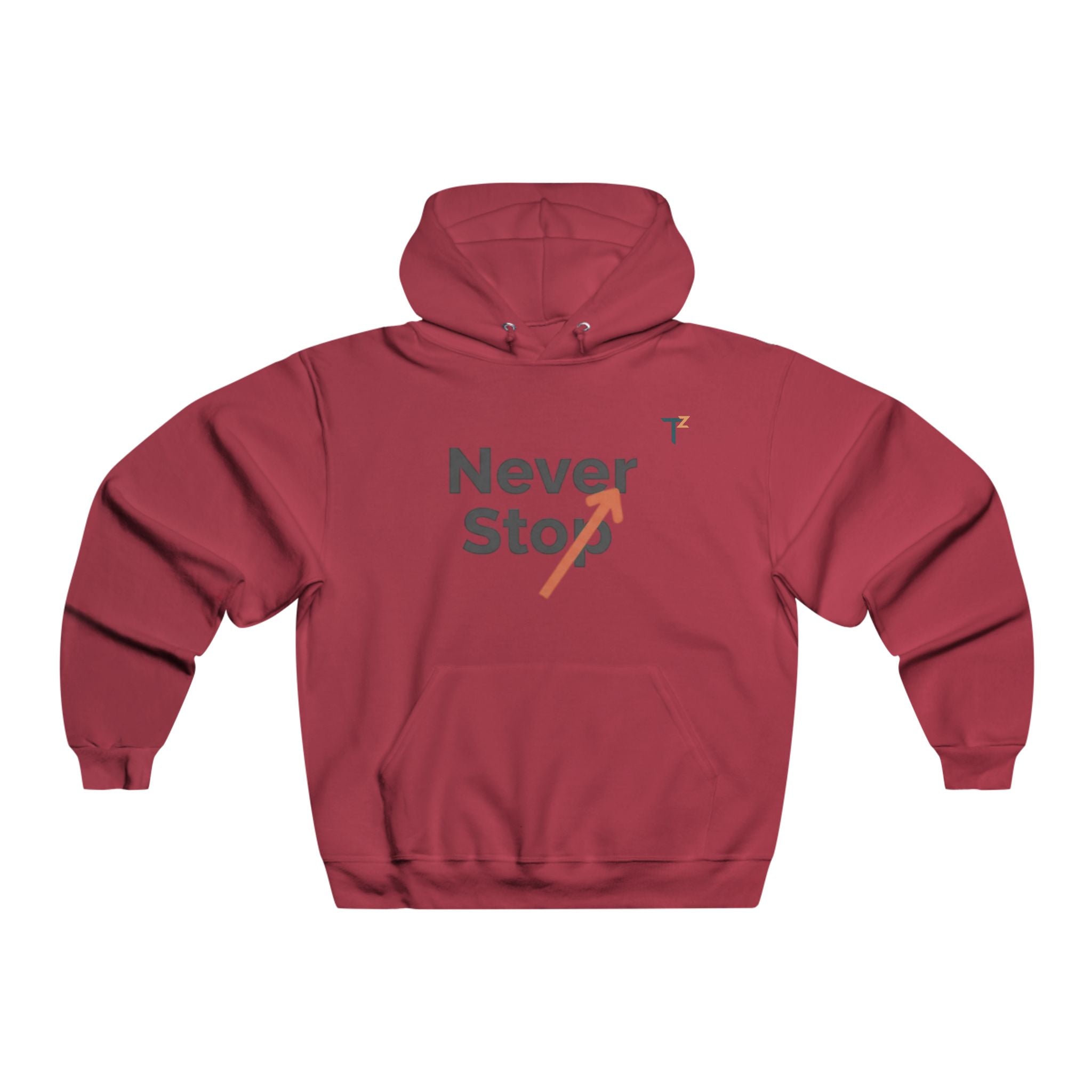 Motivational Hooded Sweatshirt, Cozy Men's Hoodie, Gym Wear, Gift for Him, Casual Style, Never Stop Inspiration