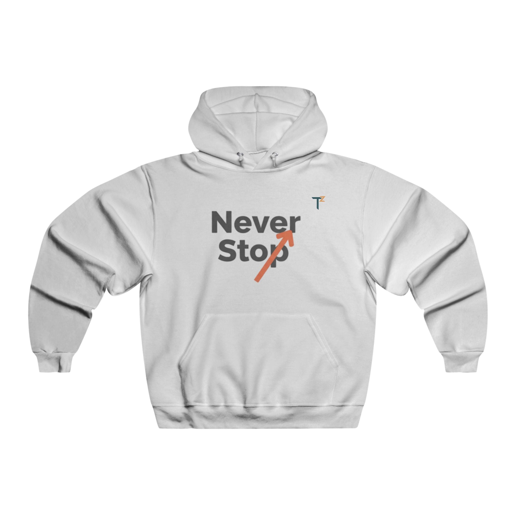 Motivational Hooded Sweatshirt, Cozy Men's Hoodie, Gym Wear, Gift for Him, Casual Style, Never Stop Inspiration