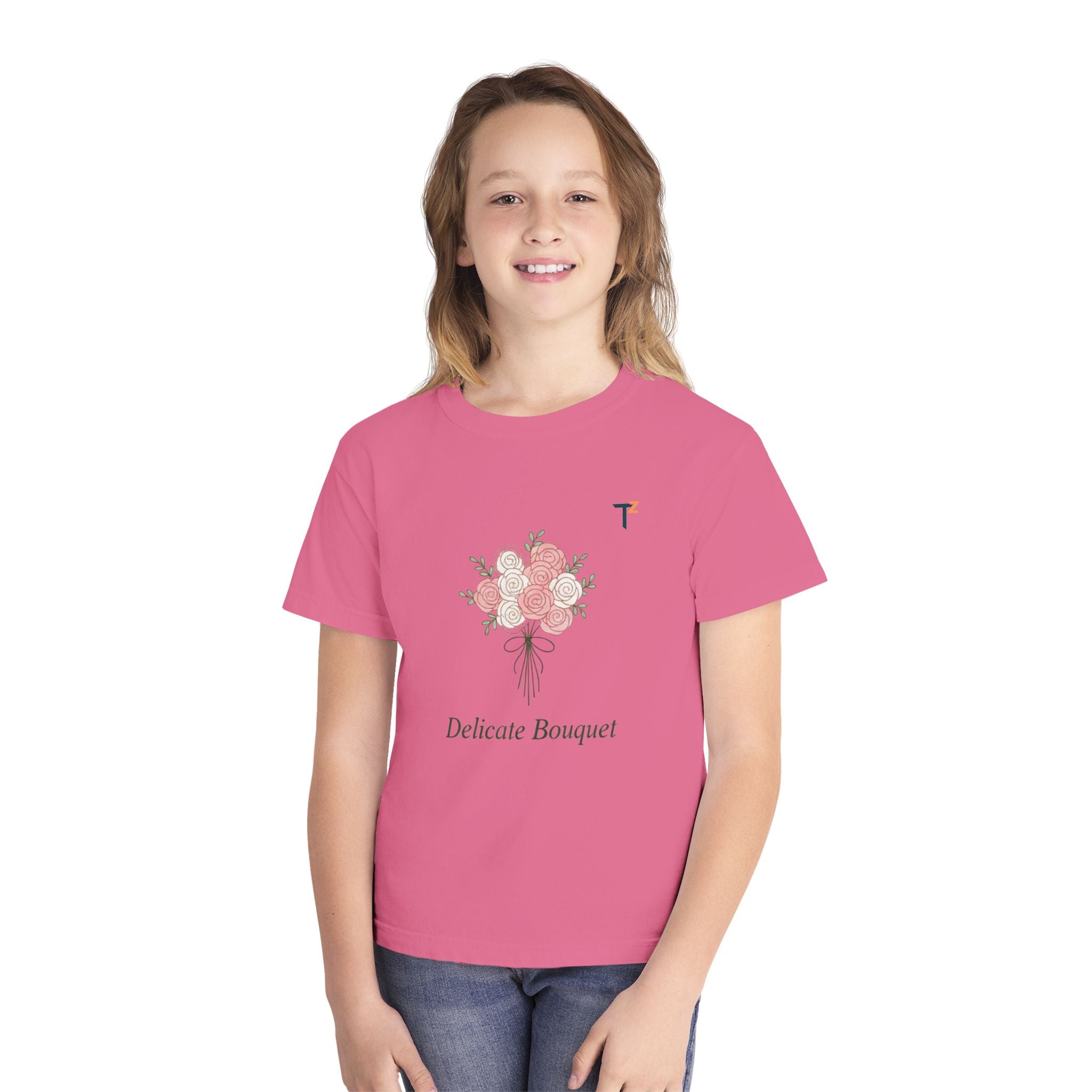 Delicate Bouquet Youth Midweight Tee, Floral Shirt, Kid's Apparel, Gifts for Her, Spring Fashion, Birthday Gift