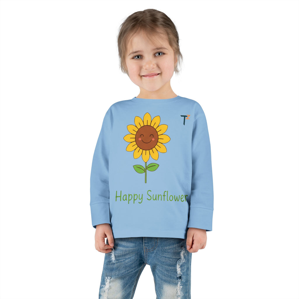 Happy Sunflower Toddler Long Sleeve Tee, Cute Kids Shirt, Spring Fashion, Baby Gift, Child's Birthday, Eco-Friendly Apparel