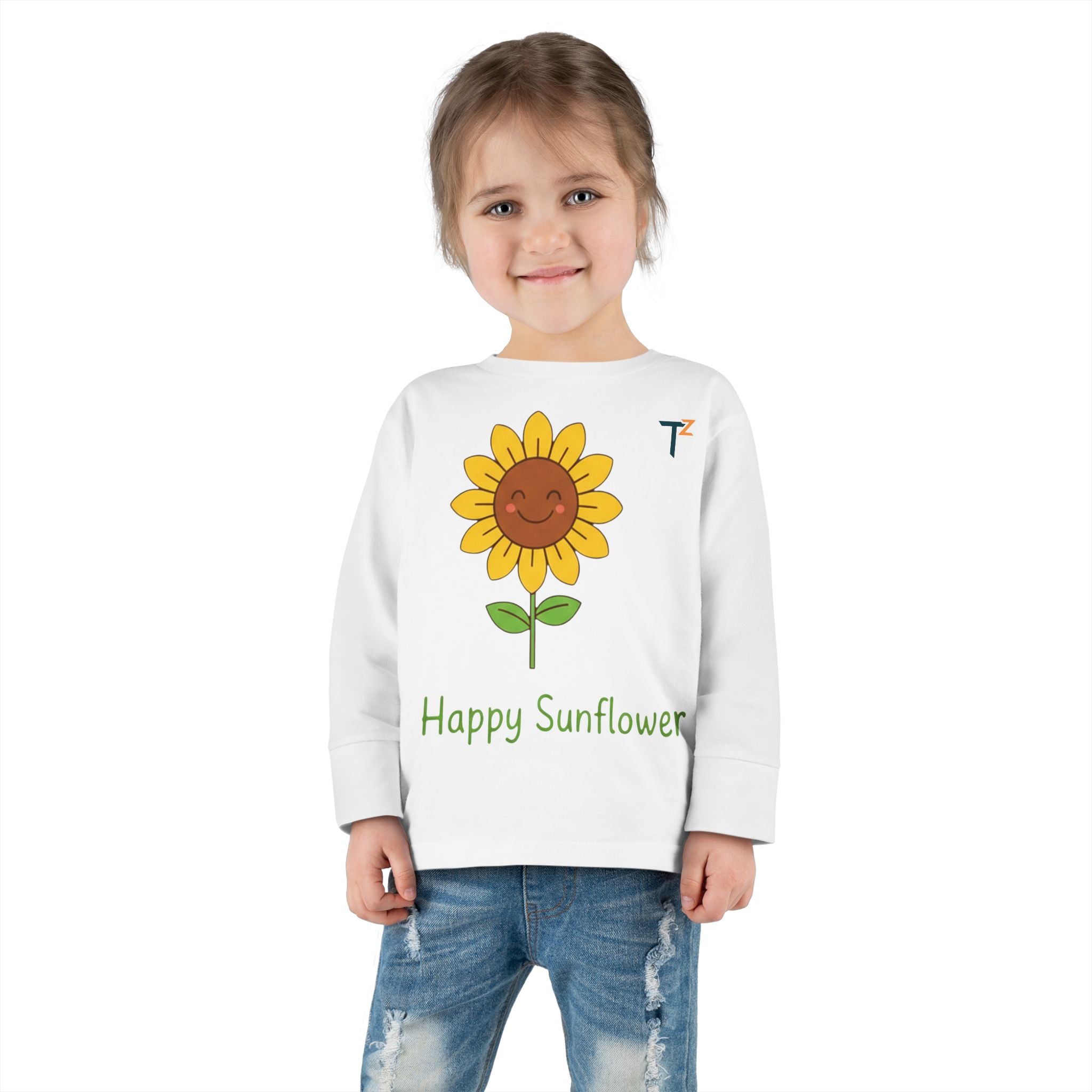 Happy Sunflower Toddler Long Sleeve Tee, Cute Kids Shirt, Spring Fashion, Baby Gift, Child's Birthday, Eco-Friendly Apparel