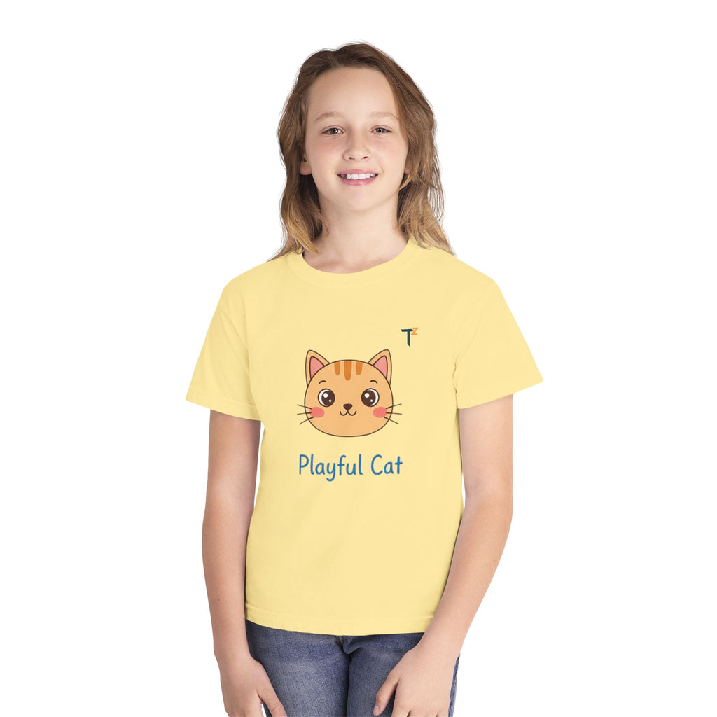 Playful Cat Youth Tee - Cute and Fun Graphic Shirt for Kids, Perfect Gift for Birthdays, Animal Lovers, Cat Enthusiasts
