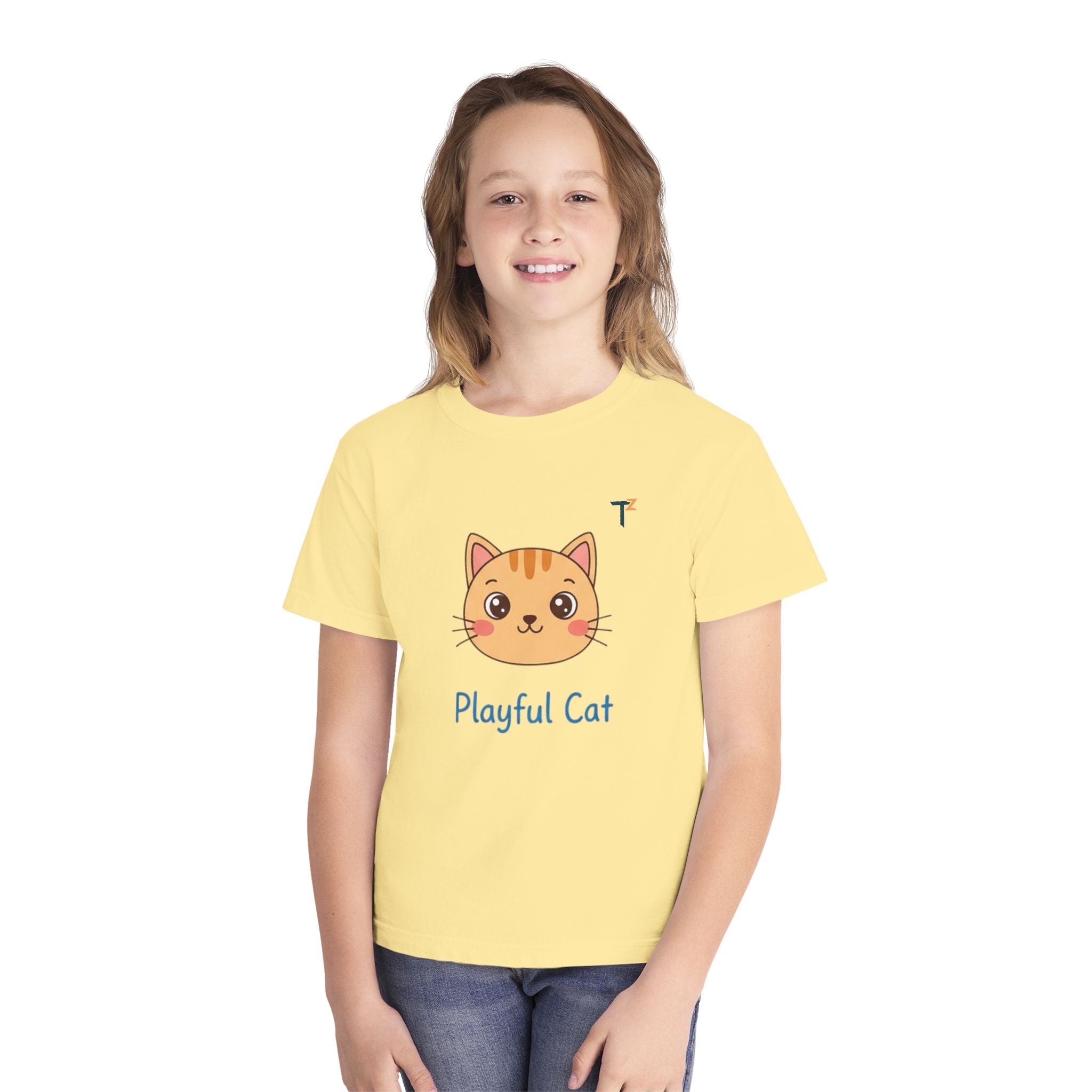 Playful Cat Youth Tee - Cute and Fun Graphic Shirt for Kids, Perfect Gift for Birthdays, Animal Lovers, Cat Enthusiasts