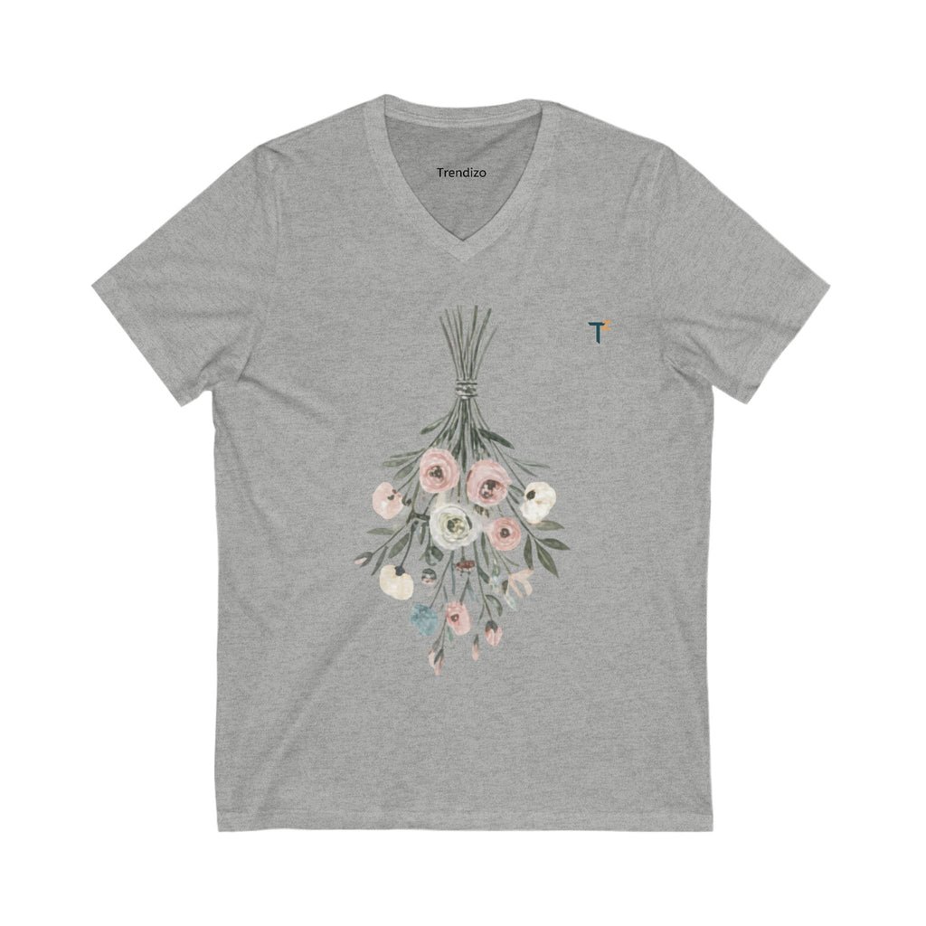 Floral Art V-Neck Tee, Cozy Summer Top, Gift for Artists, Photography Lover, Casual Fashion Statement