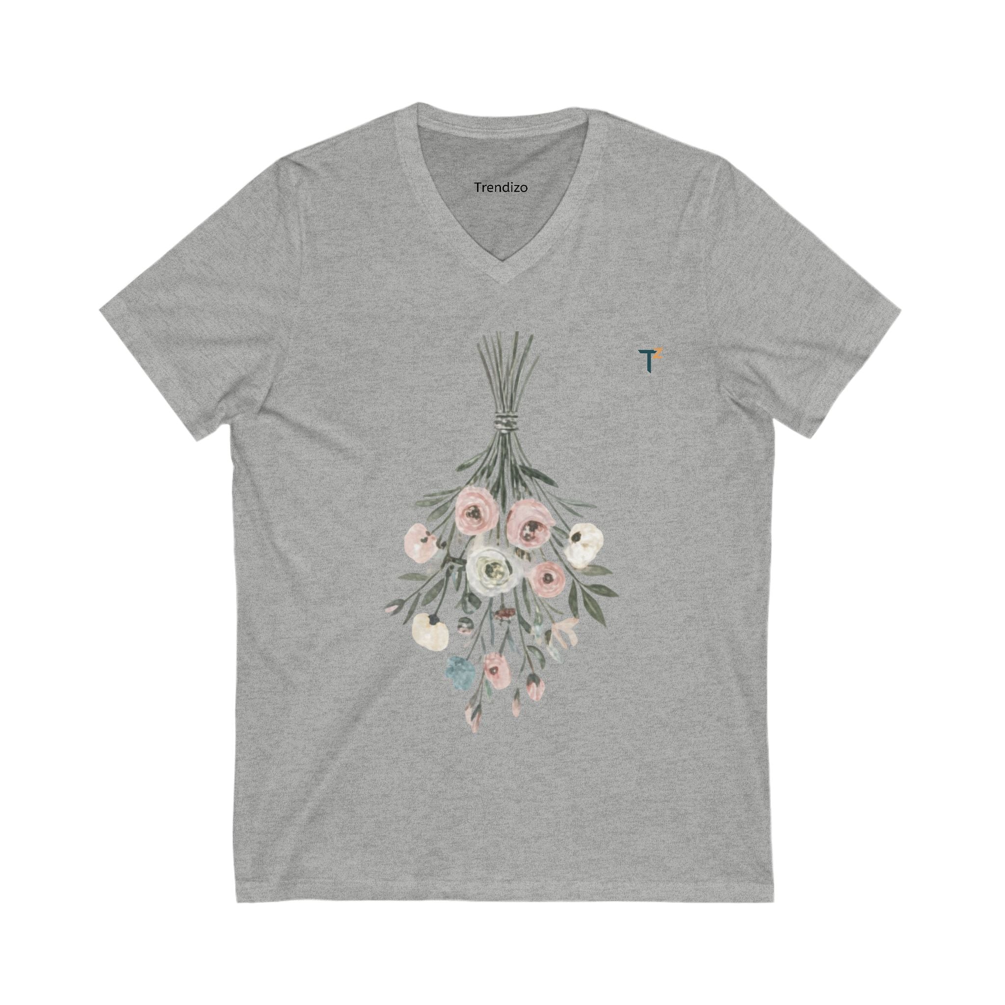 Floral Art V-Neck Tee, Cozy Summer Top, Gift for Artists, Photography Lover, Casual Fashion Statement