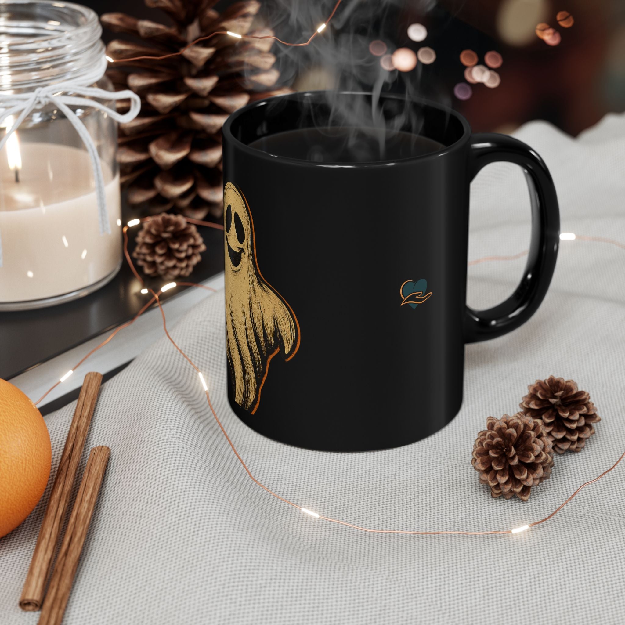 Spooky Ghost Black Mug - Halloween Coffee Cup, Ghost Lover Gift, Cute Mug for Fall, Funny Office Mug, Halloween Decor