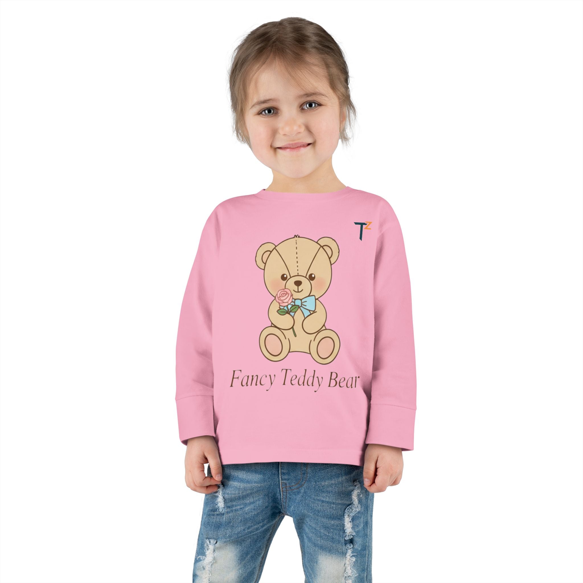 Adorable Toddler Long Sleeve Tee with Teddy Bear Design, Perfect for Birthdays, Holidays, Gift for Kids, Baby Shower, Cozy Casual Wear