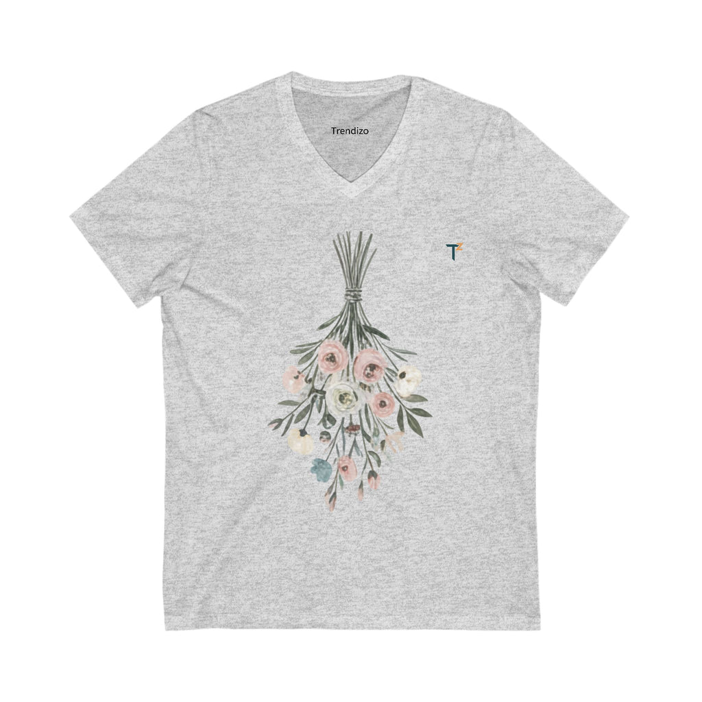 Floral Art V-Neck Tee, Cozy Summer Top, Gift for Artists, Photography Lover, Casual Fashion Statement