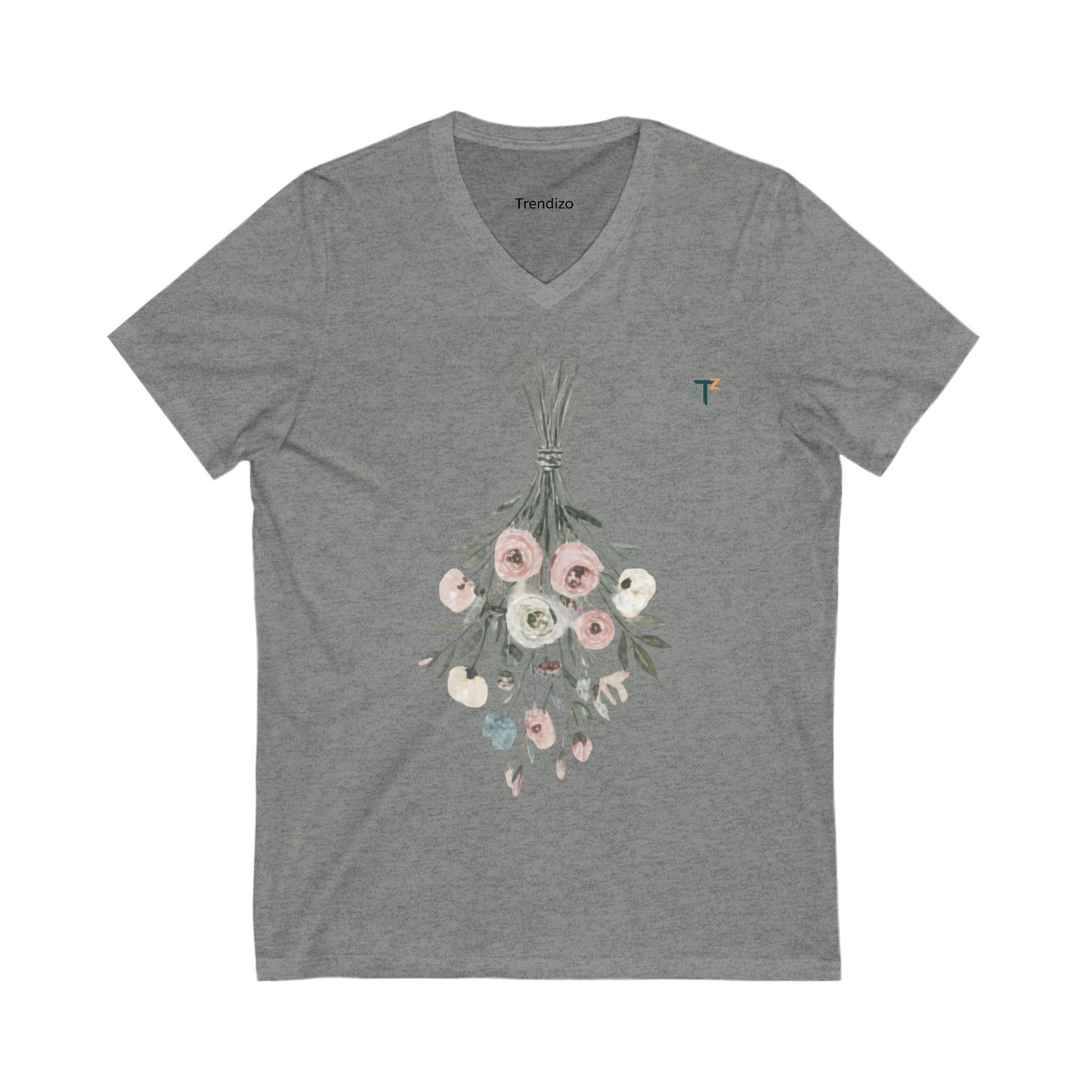 Floral Art V-Neck Tee, Cozy Summer Top, Gift for Artists, Photography Lover, Casual Fashion Statement