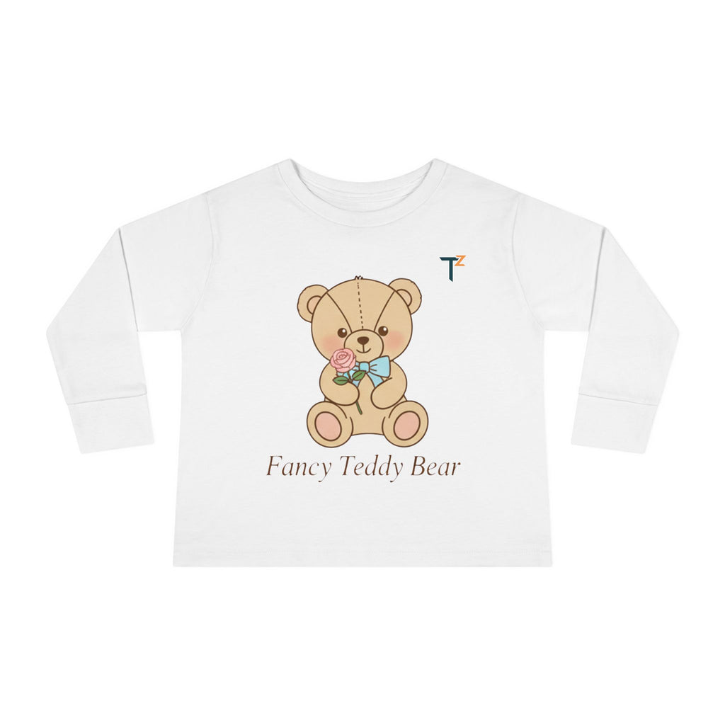 Adorable Toddler Long Sleeve Tee with Teddy Bear Design, Perfect for Birthdays, Holidays, Gift for Kids, Baby Shower, Cozy Casual Wear