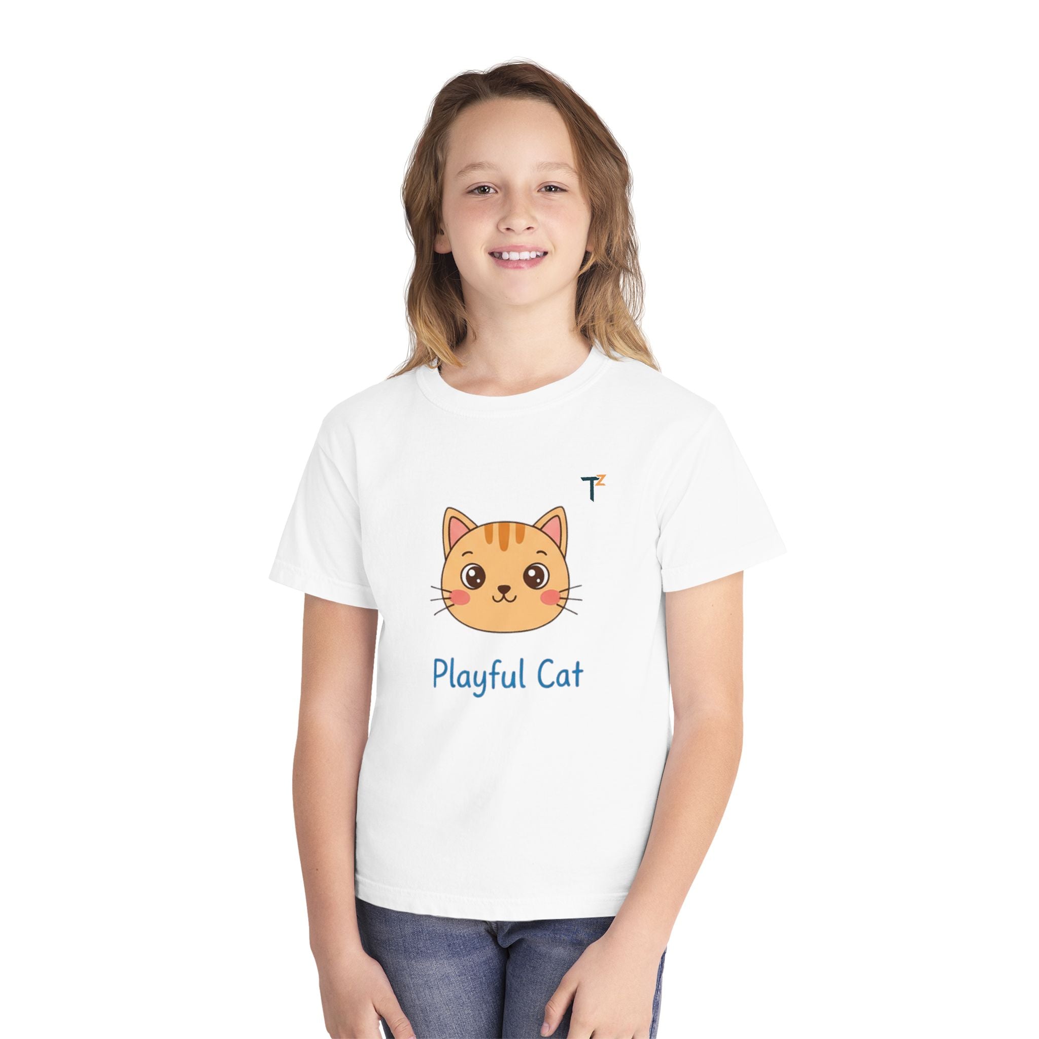 Playful Cat Youth Tee - Cute and Fun Graphic Shirt for Kids, Perfect Gift for Birthdays, Animal Lovers, Cat Enthusiasts
