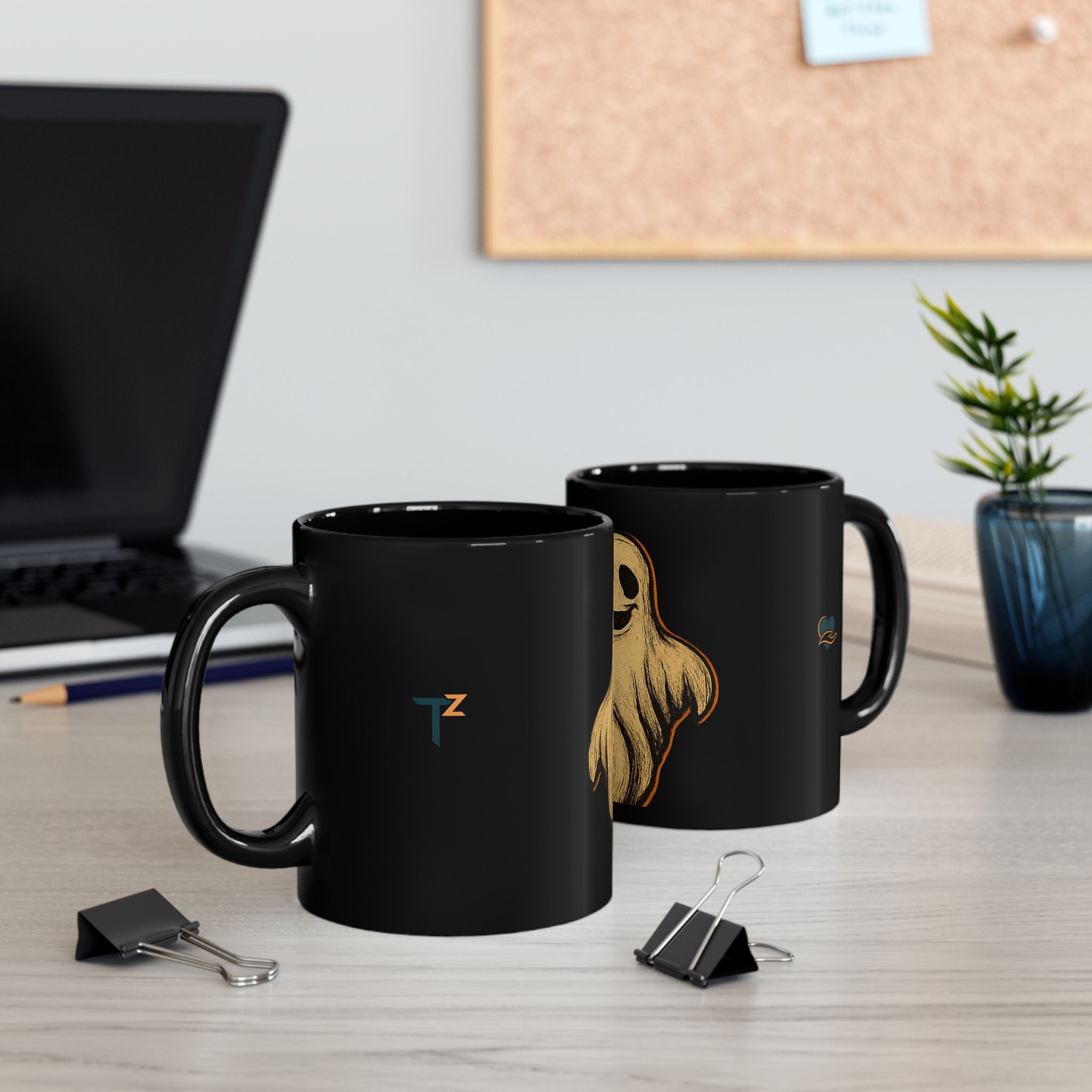 Spooky Ghost Black Mug - Halloween Coffee Cup, Ghost Lover Gift, Cute Mug for Fall, Funny Office Mug, Halloween Decor