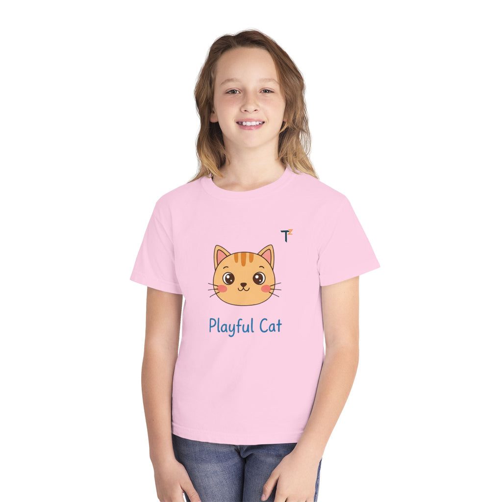 Playful Cat Youth Tee - Cute and Fun Graphic Shirt for Kids, Perfect Gift for Birthdays, Animal Lovers, Cat Enthusiasts