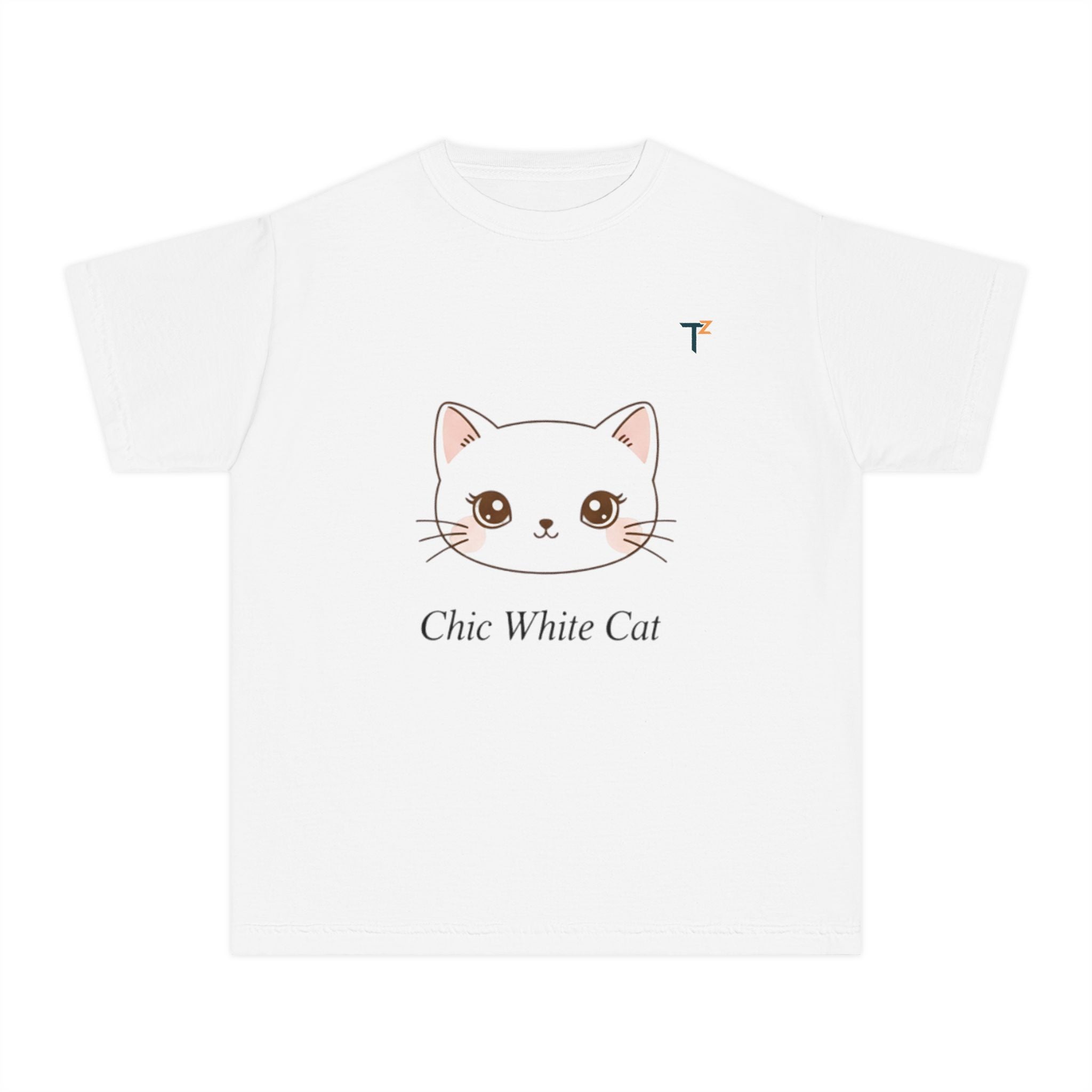 Chic White Cat Youth Tee, Cute Cat T-Shirt, Kids Casual Wear, Cat Lover Gift, Purr-fect for Birthdays, Everyday Comfort