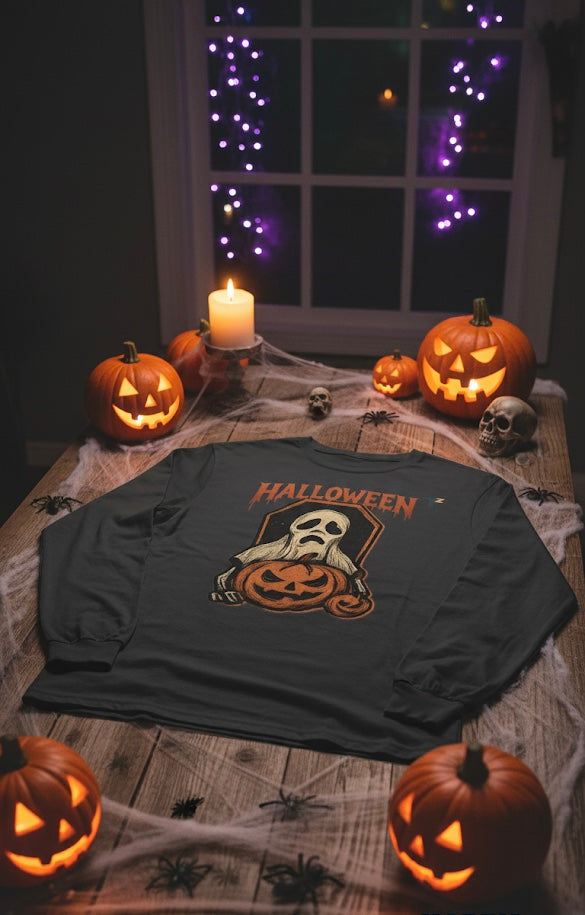 Halloween Long Sleeve T-Shirt, Spooky Tee, Ghost Design Shirt, Fall Fashion, Unisex Graphic Tee